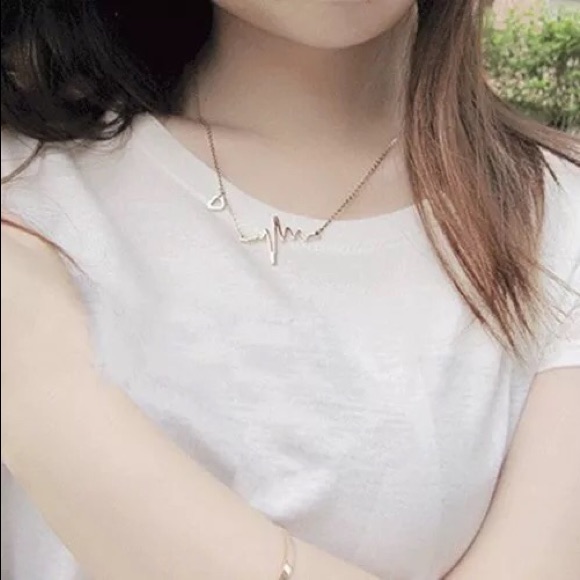Silver Heartbeat Pulse Electrogram Waves Necklace
